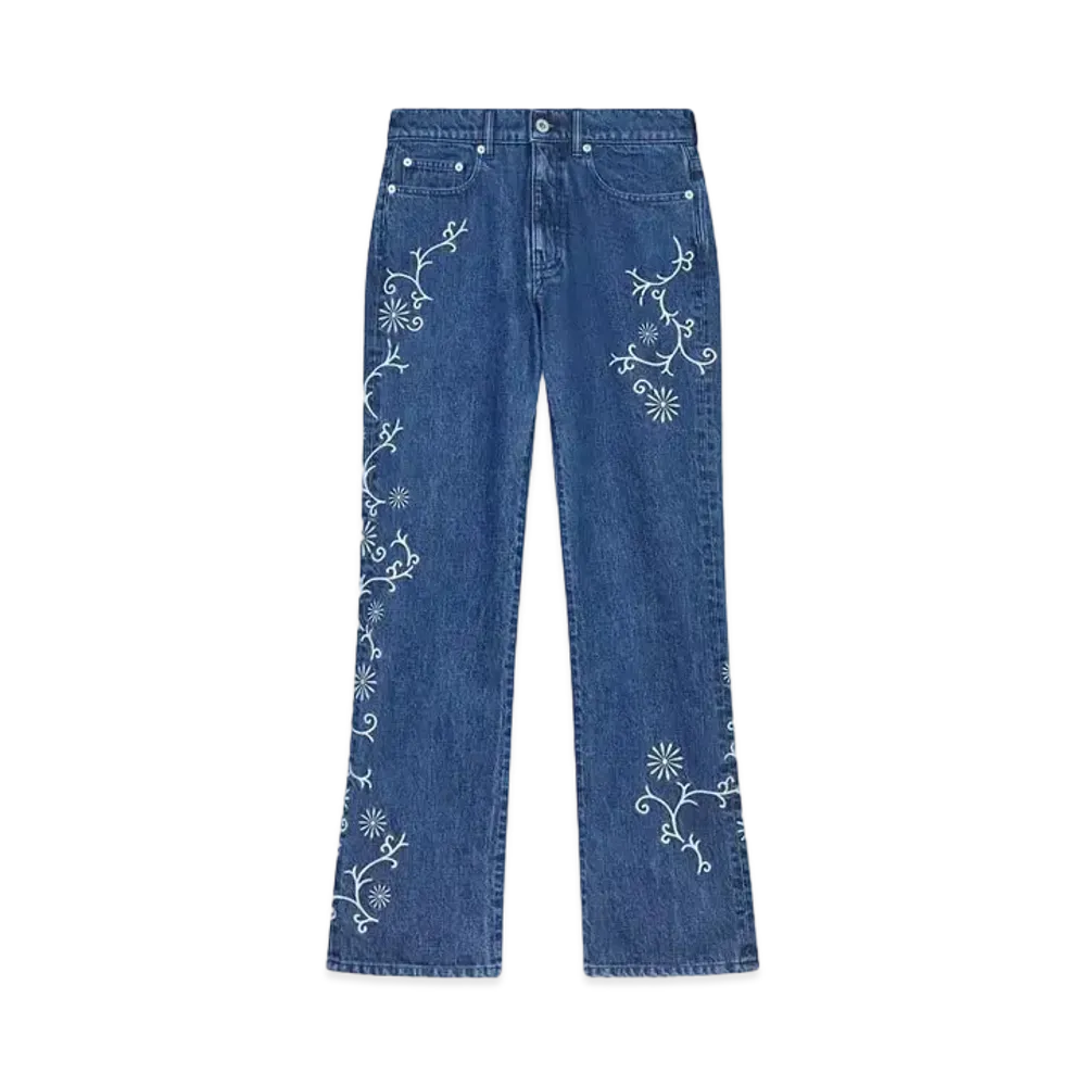 KENZO 'MARGUERITE'' BARA Cropped Embroidery Jeans in Japanese Denim "Medium Stone Blue Denim"