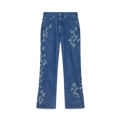 KENZO 'MARGUERITE'' BARA Cropped Embroidery Jeans in Japanese Denim "Medium Stone Blue Denim"