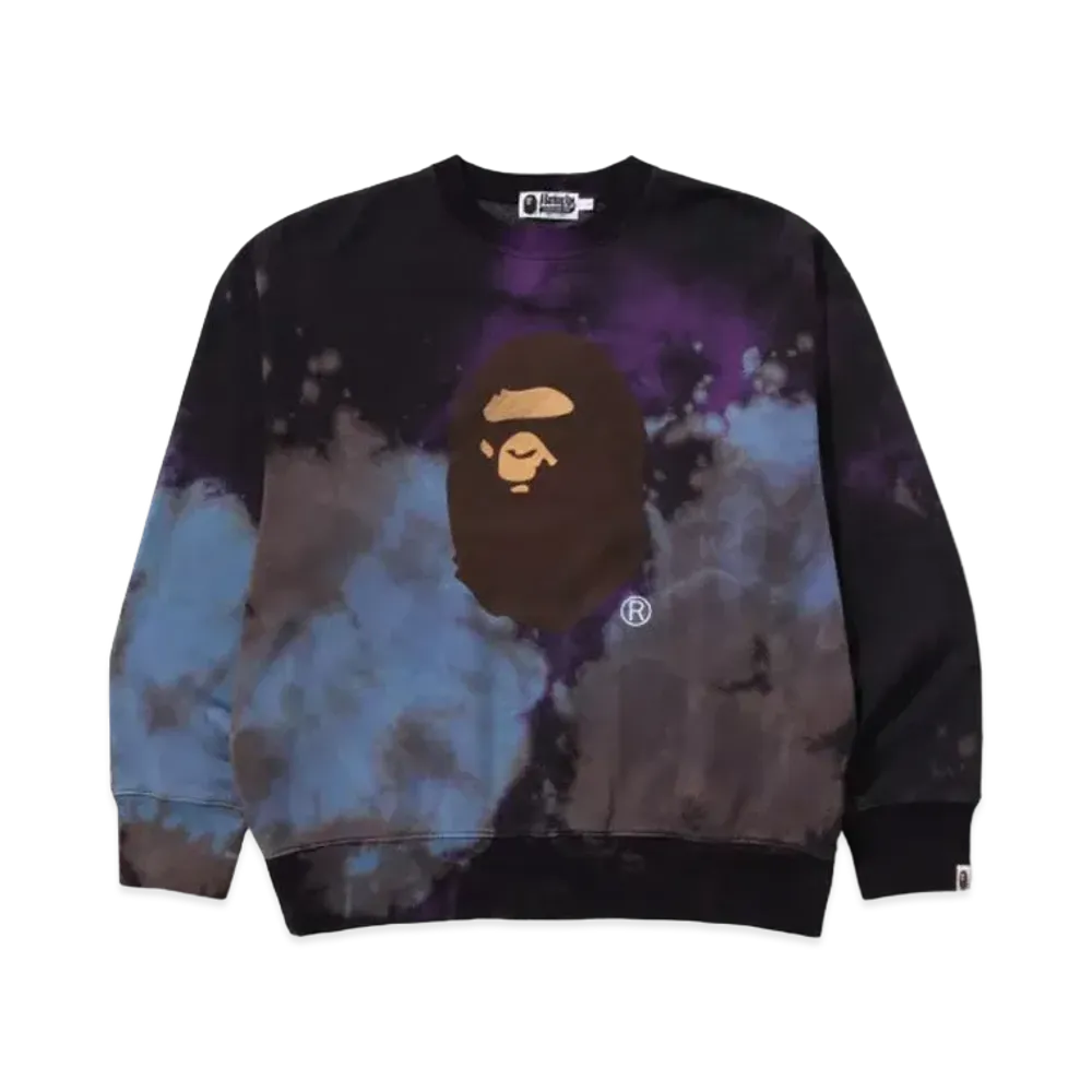 A BATHING APE Tie Dye Ape Head Relaxed Fit Crewneck Sweatshirt "Black"