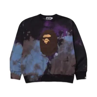A BATHING APE Tie Dye Ape Head Relaxed Fit Crewneck Sweatshirt "Black"