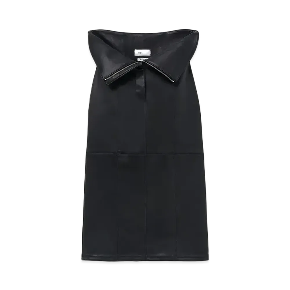 Alexander McQUEEN Foldover Waist Leather Skirt "Black"