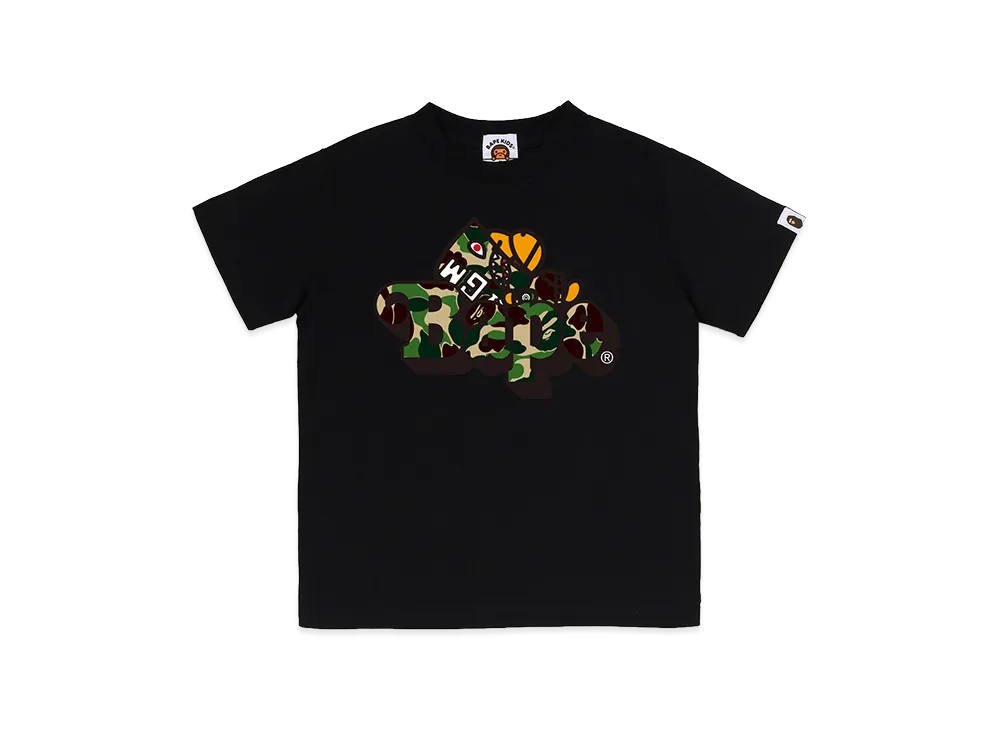 A BATHING APE Kids ABC Camo Shark Milo On Bape Tee "Black/Green"