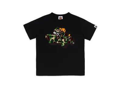 A BATHING APE Kids ABC Camo Shark Milo On Bape Tee "Black/Green"
