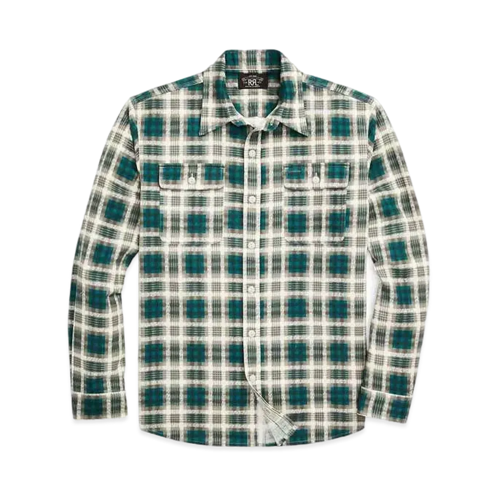 RRL Ralph Lauren Check-Print Chamois Work Shirt "Green"