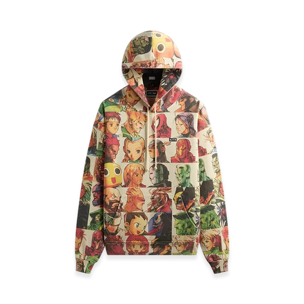 Kith x Marvel vs. Capcom Fighter All-Over Printed Vintage Nelson Hoodie "Sandrift"