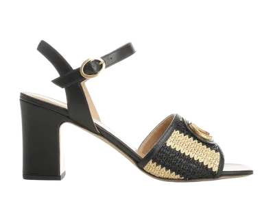Valentino Garavani Women's Striped Raffia And Leather Sandals "Black"