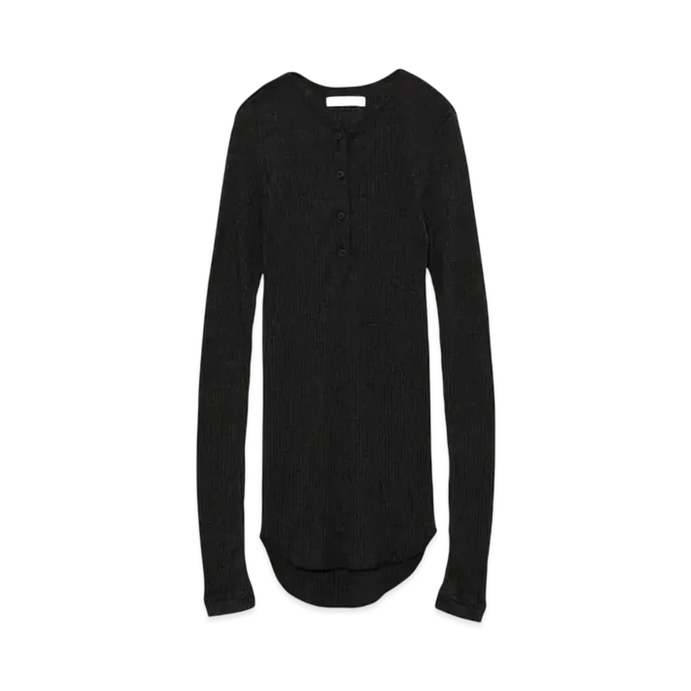 FUMIKA UCHIDA Wool/Silk Needle Drawing Henley-neck "Fade Black"