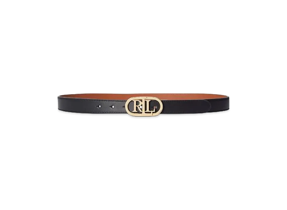 Ralph Lauren Logo Reversible Skinny Leather Belt "Black"