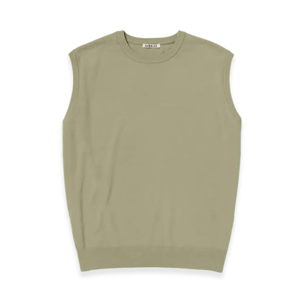 AURALEE Super High Gauge Wool Knit Vest "Khaki Beige"