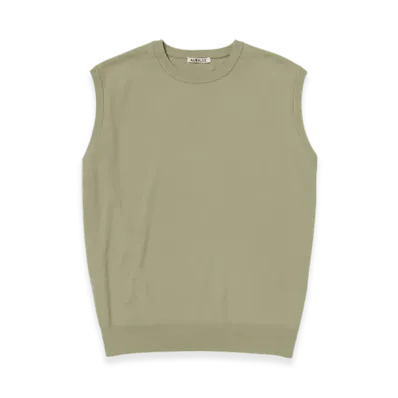 AURALEE Super High Gauge Wool Knit Vest "Khaki Beige"