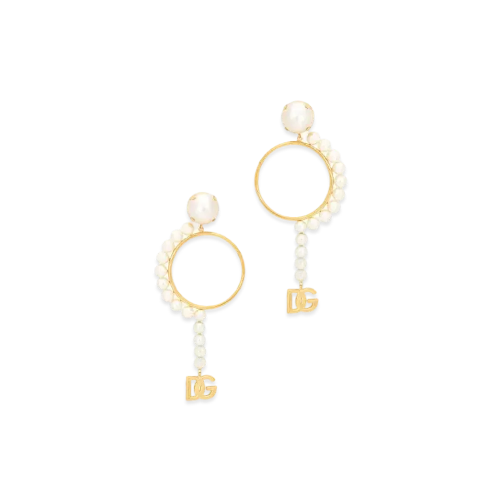 Dolce&Gabbana Hoop Earrings With DG Logo And Pearls "Gold"