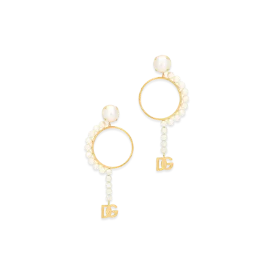 Dolce&Gabbana Hoop Earrings With DG Logo And Pearls "Gold"