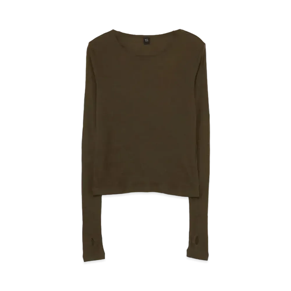 Yohji Yamamoto Y's MIX UP RUFFLED SLEEVE ROUND NECK T "Khaki"