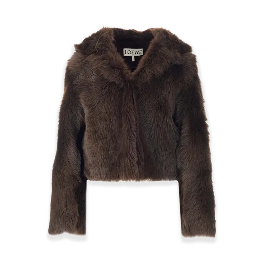 LOEWE Women's Shearling Hooded Jacket "Brown"