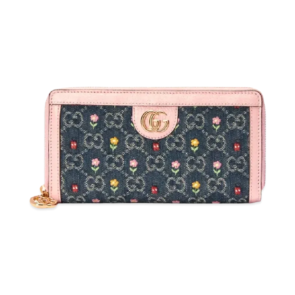 GUCCI Ophidia Zip Around Wallet GG Denim "Blue/Ivory"