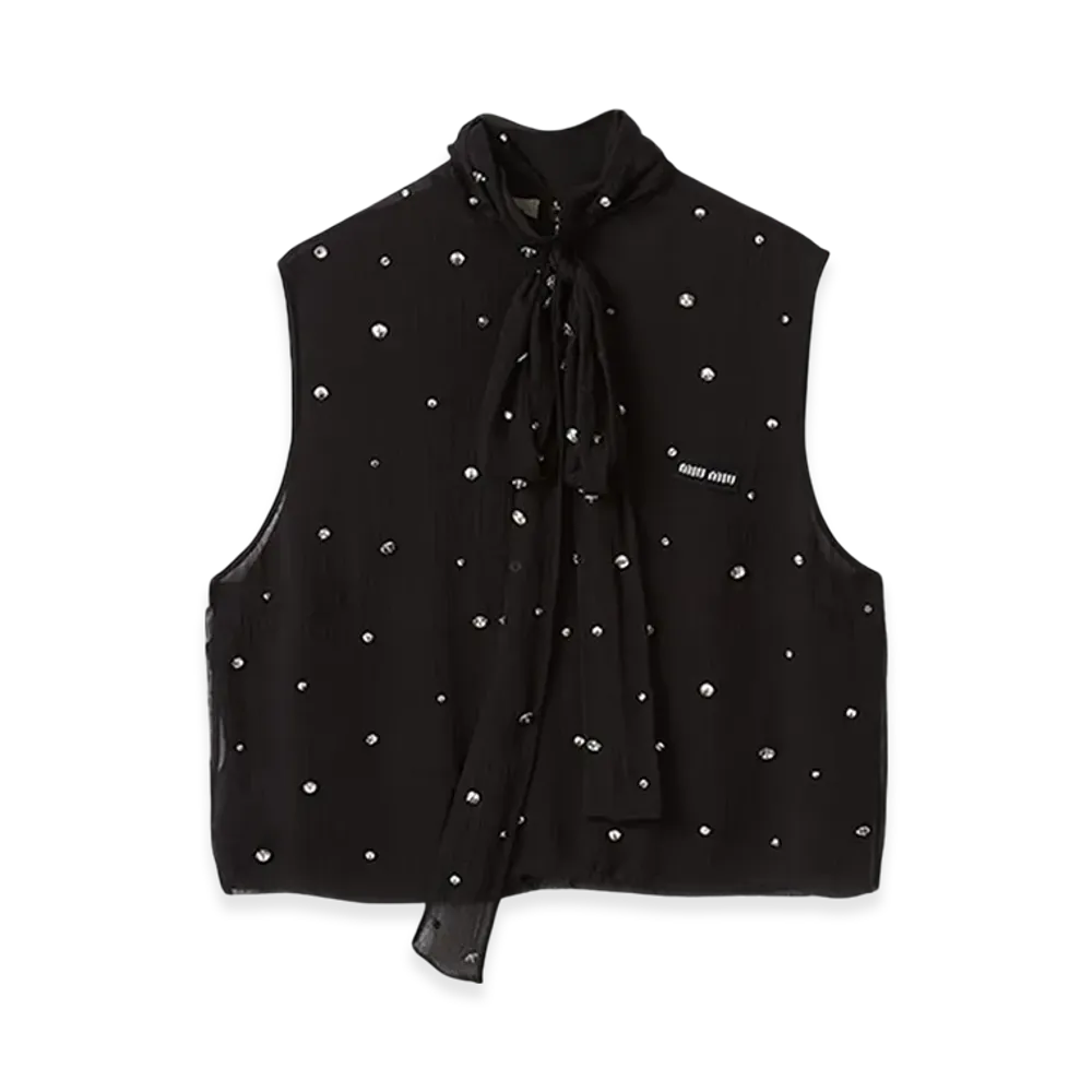 MIU MIU Women's Embroidered Chiffon Top "Black"