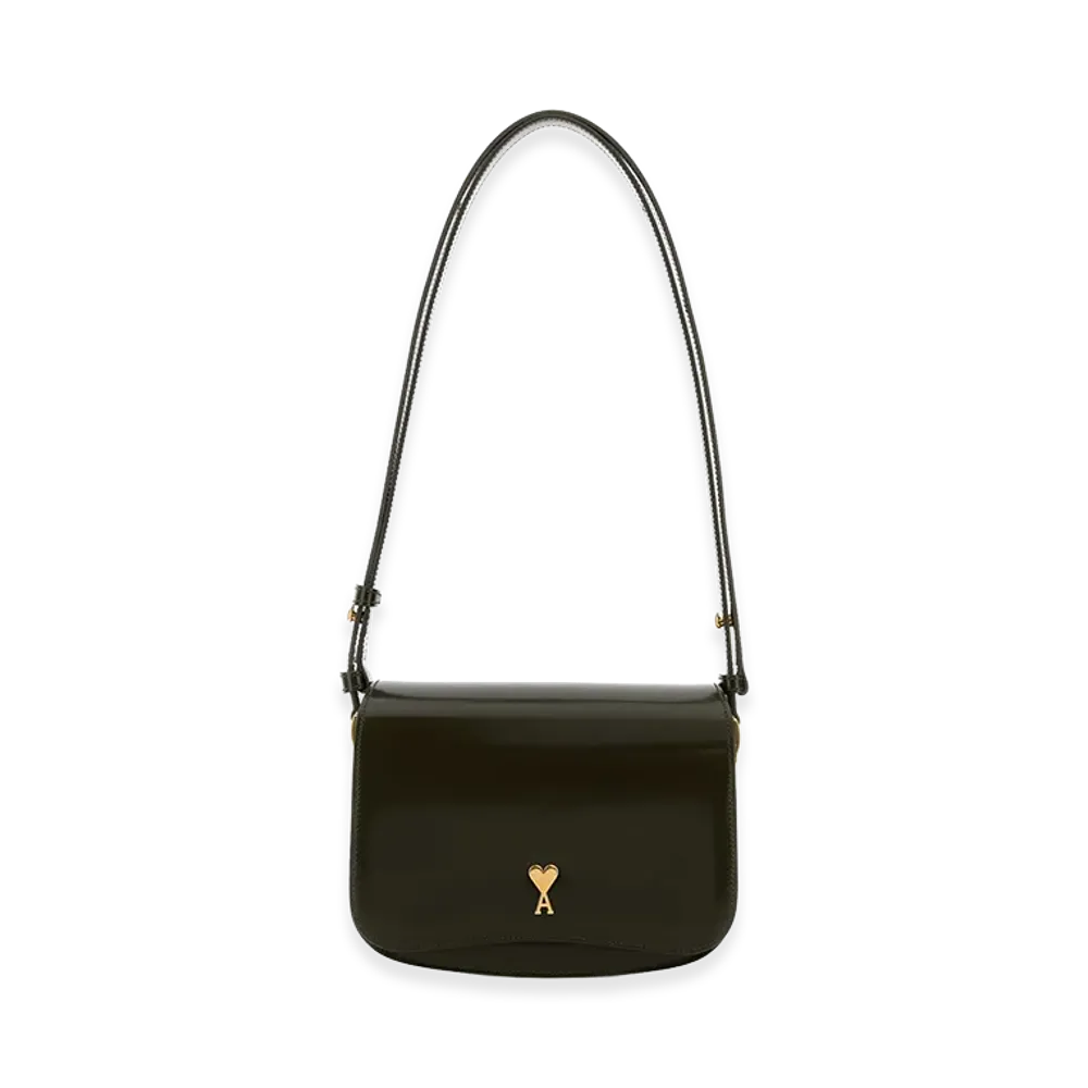 AMI PARIS Leather Paris Paris Crossbody Bag "Olive Green"