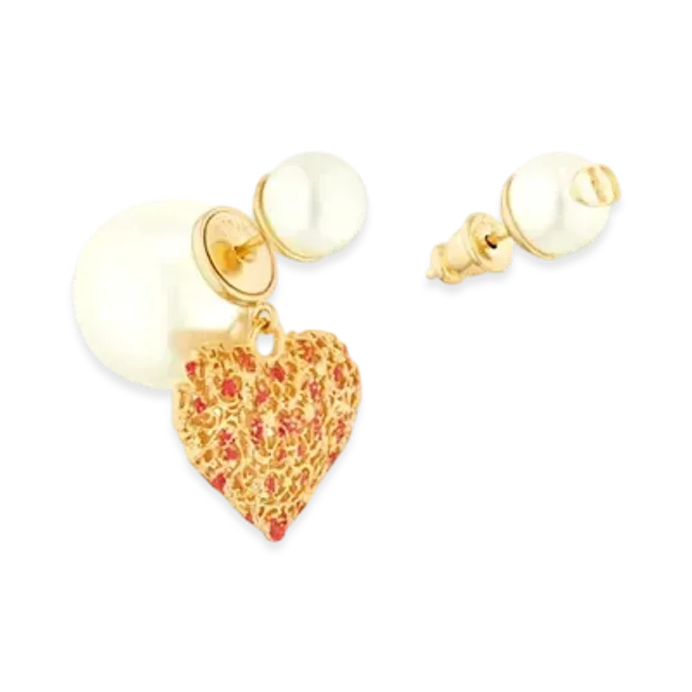 Dior Dioramour Dior Tribales Earrings Metal with Resin Pearls and Red Lacquer "Gold/White"