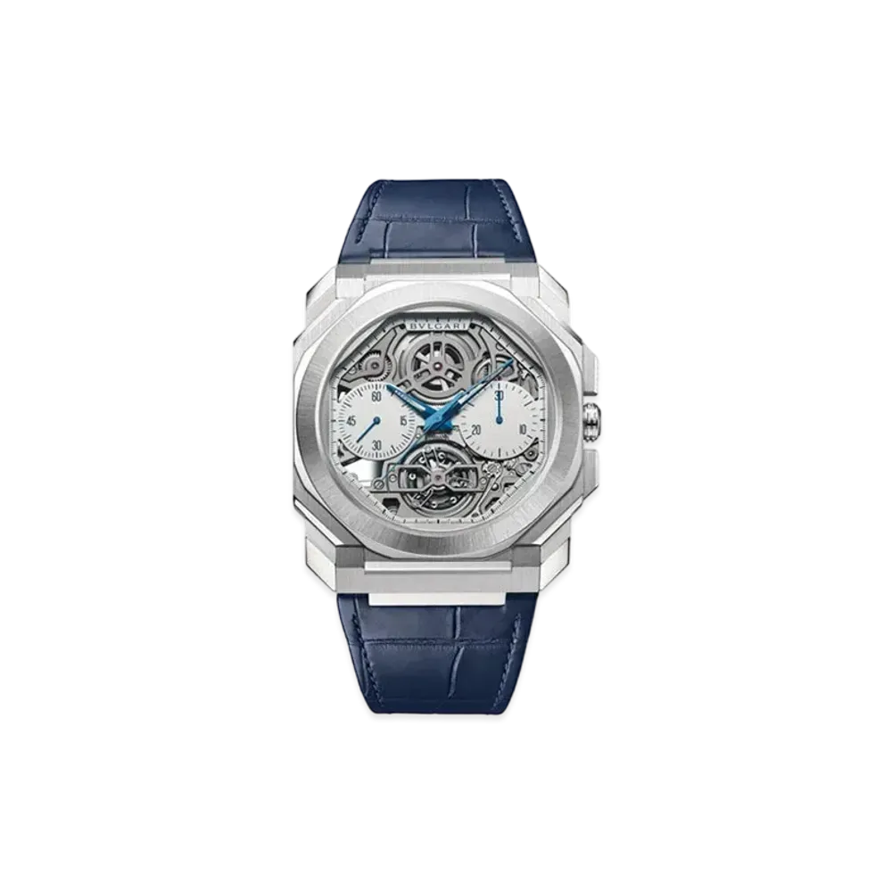 BVLGARI Octo Finissimo Watch "Platinum/Gray/Blue"