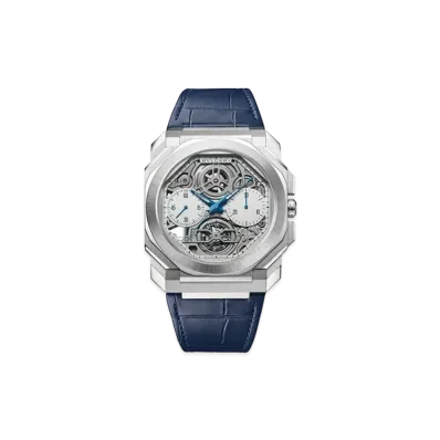 BVLGARI Octo Finissimo Watch "Platinum/Gray/Blue"