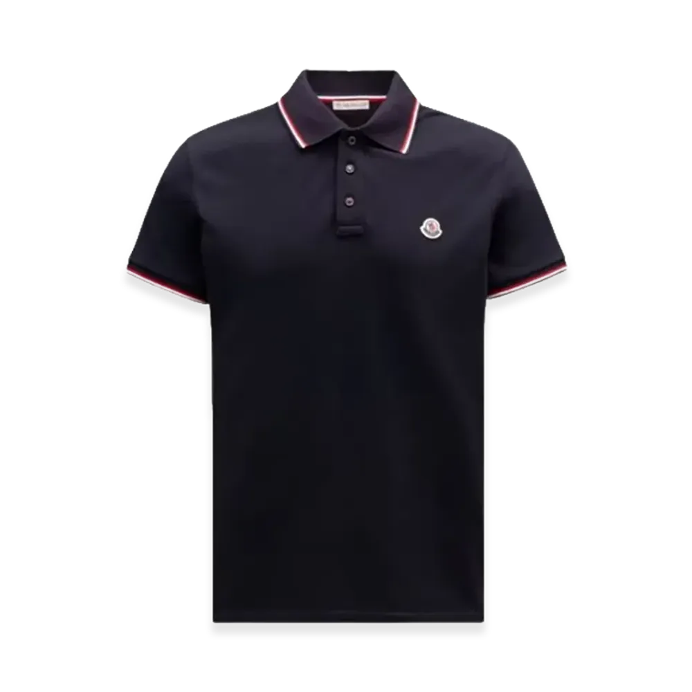 MONCLER Tricolor Detail Polo Shirt "Dark Blue"