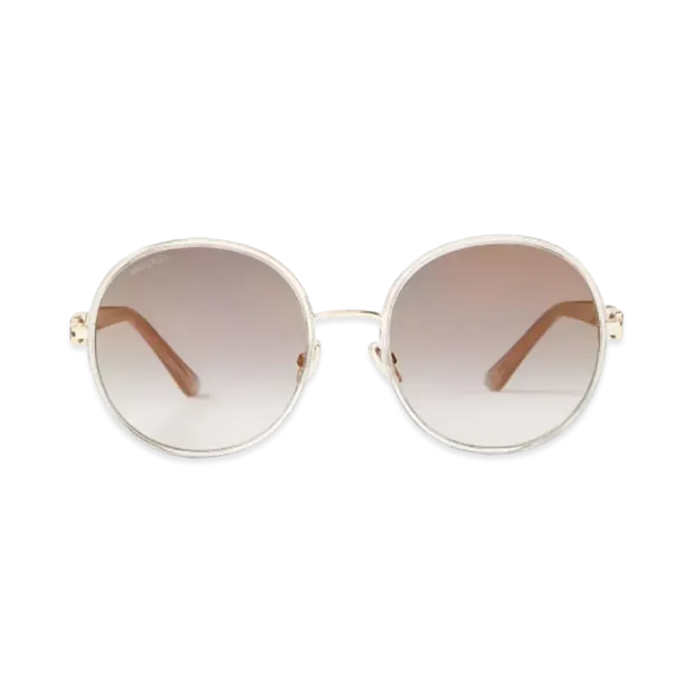 Jimmy Choo Pam Round Frame Sunglasses With Swarovski Crystals "Rose Gold/Grey"
