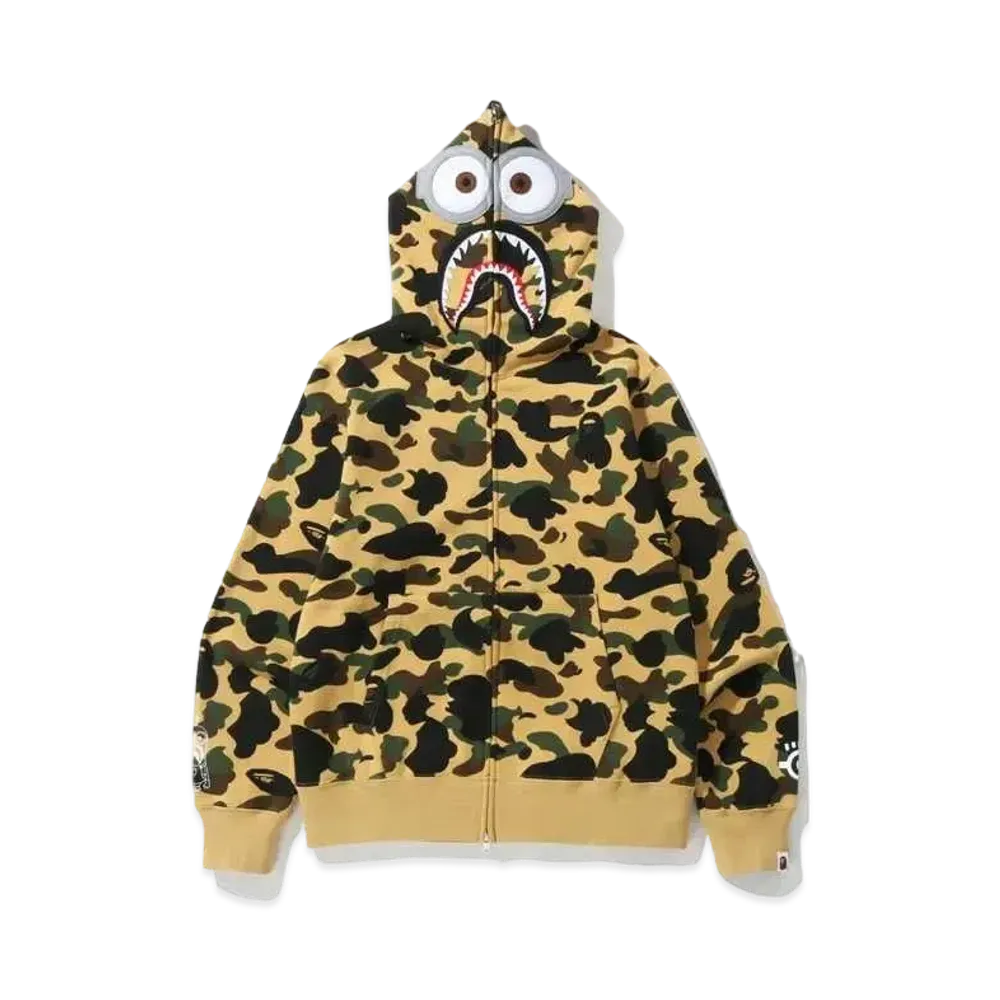 A BATHING APE MINIONS 1ST CAMO SHARK FULL ZIP HOODIE "Yellow"