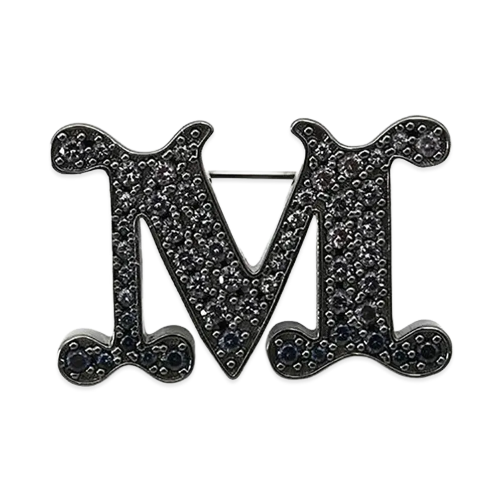 Max Mara Women's Facella Crystal Monogram Brooch "Black"