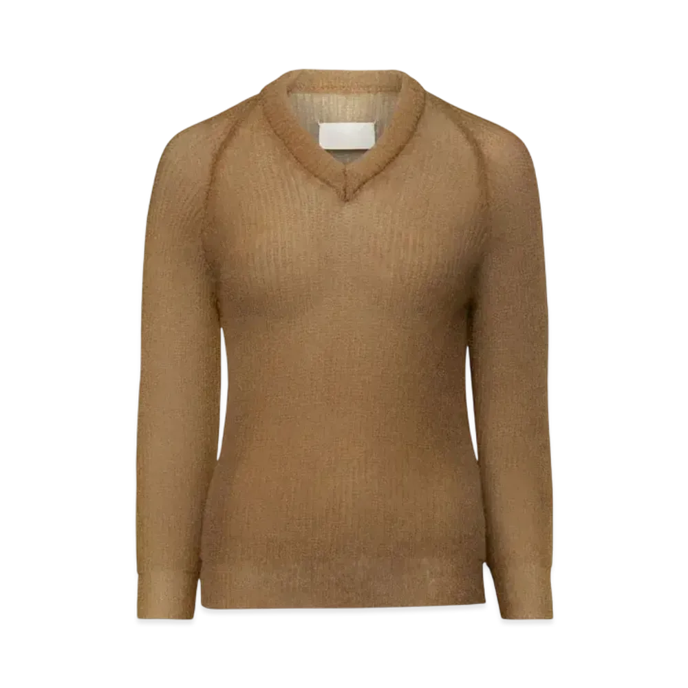 Maison Margiela Women's Translucent Knit V-Neck Top "Light Brown"