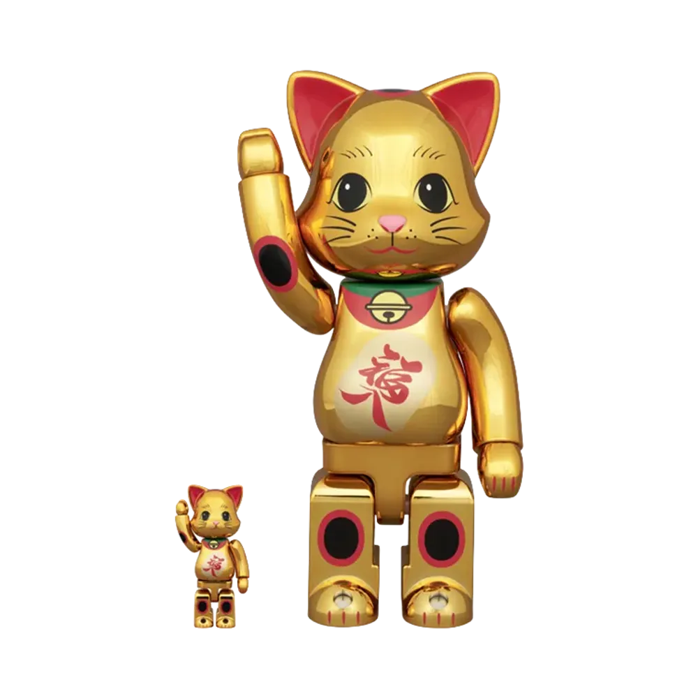 MEDICOM TOY "NYABRICK" Lucky Cat Lucky Charm Gold Plated 100% & 400%