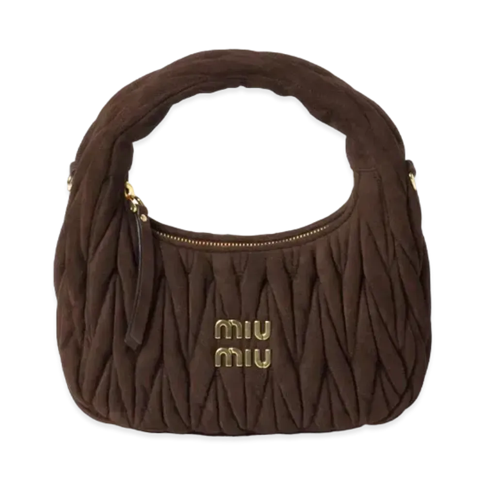 MIUMIU Wander Matelasse Suede Hobo Bag "Dark Brown"