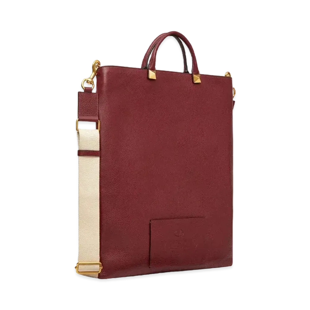 Valentino Valentino Galavani Identity Leather Flat Tote "Cherry"