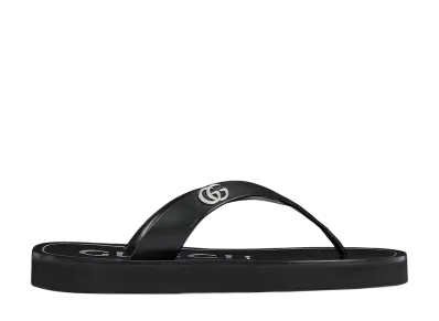 GUCCI Women's Black Leather Thong Slippers "Black"