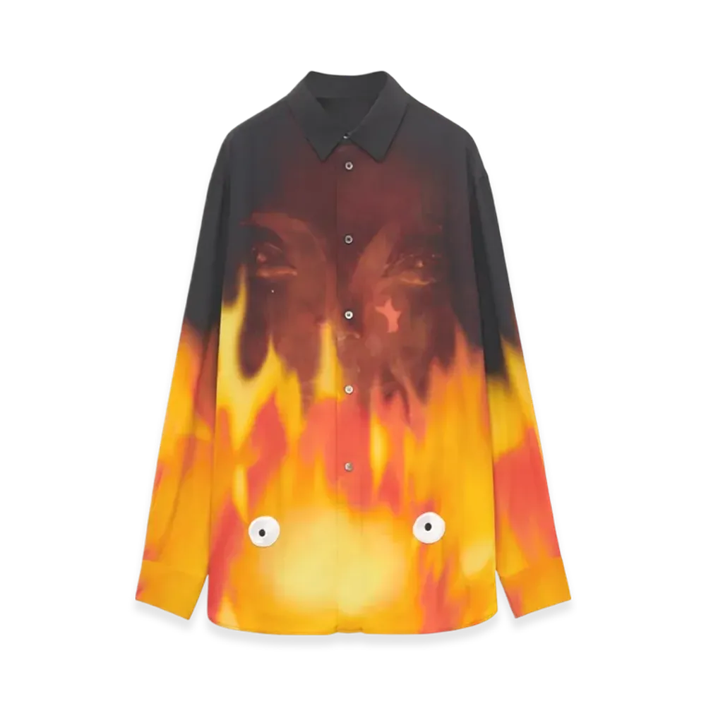 LOEWE x Howl's Moving Castle Calcifer Shirt in Viscose "Orange Multitone"