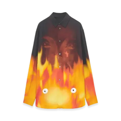 LOEWE x Howl's Moving Castle Calcifer Shirt in Viscose "Orange Multitone"