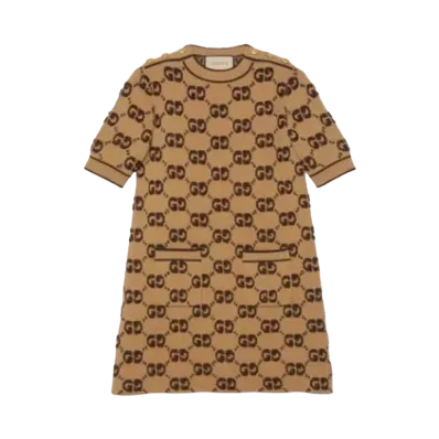 GUCCI Women's GG Wool Boucle Jacquard Dress "Brown"
