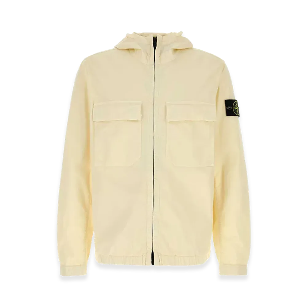 Stone Island Hooded Jacket In Stretch Organic Cotton Twill "White"