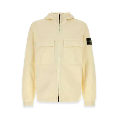 Stone Island Hooded Jacket In Stretch Organic Cotton Twill "White"