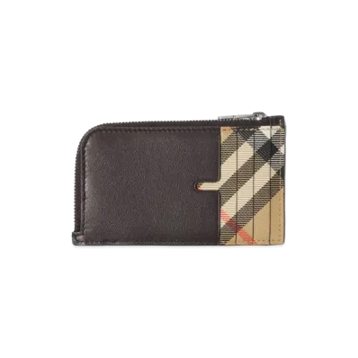 Burberry Pop Check Zip Card Case "Sand Beige"