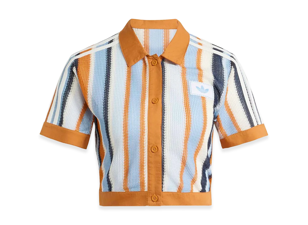 adidas Women's Summer Glow Striped Cropped Polo "Rustic Orange"