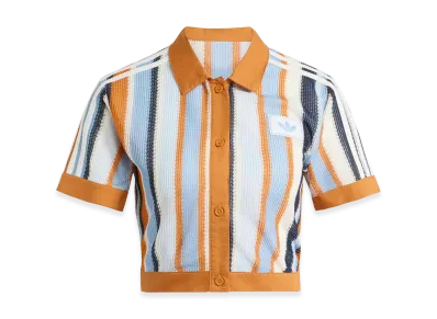 adidas Women's Summer Glow Striped Cropped Polo "Rustic Orange"