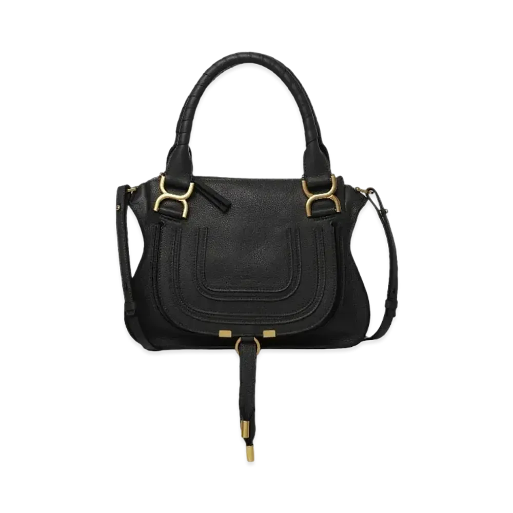 Chloe Marcie Small Double Carry Bag In Grained Calfskin "Black"