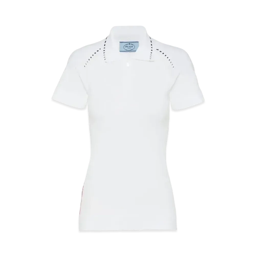 PRADA Soft Reck Poliester Polo Shirt "White"