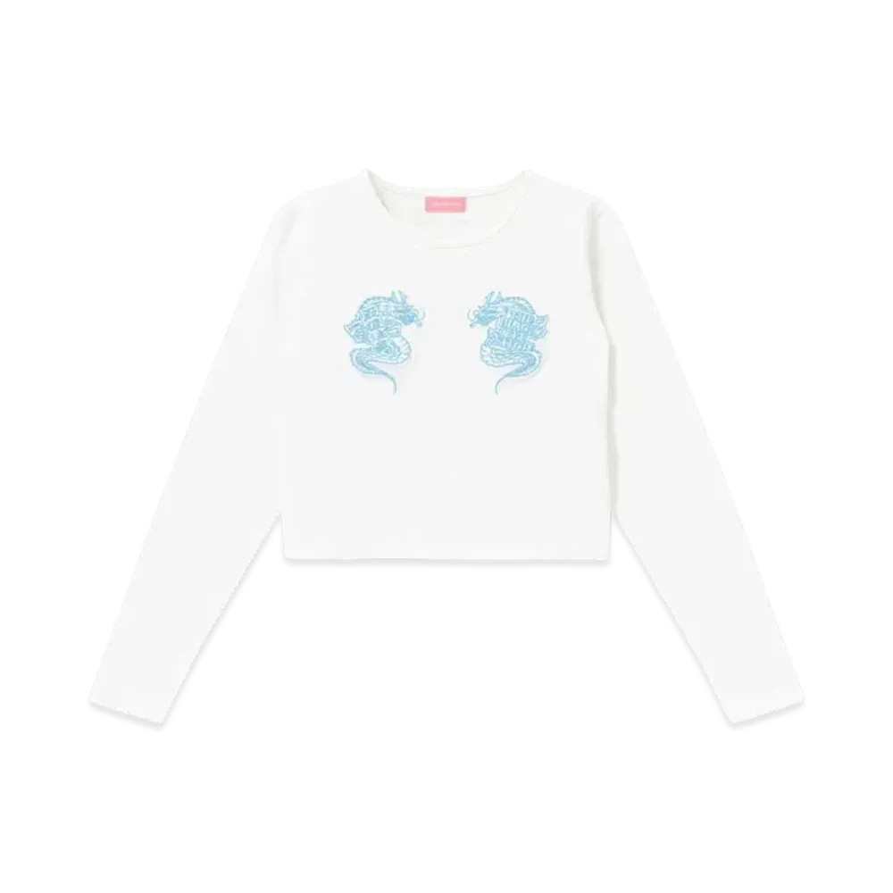 Blackeyepatch Dragons Cropped L/S Tee "White"