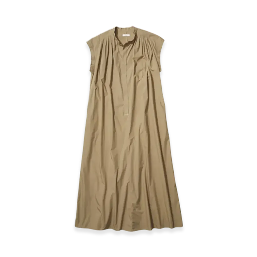 ATON Natural Dyed Cotton Lawn Tucked Dress "Beige"