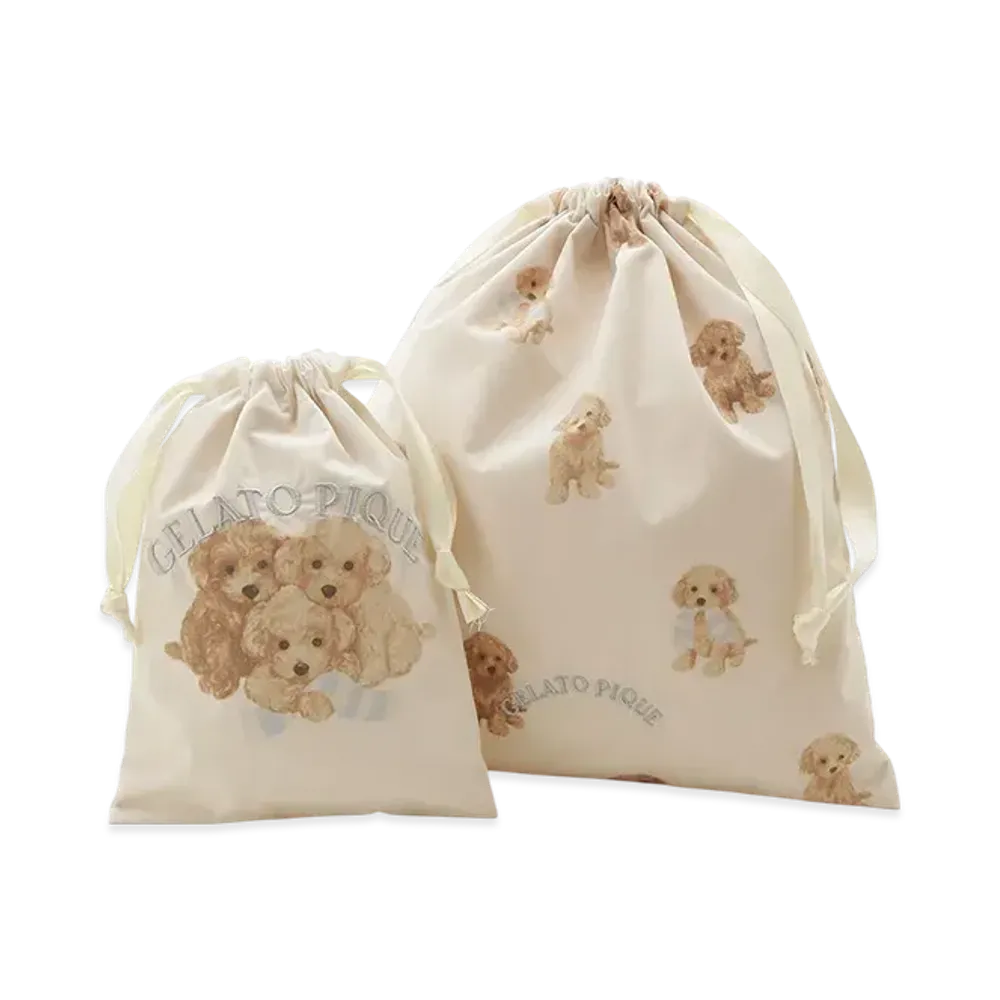 GELATO PIQUE Toy Poodle Pattern Drawstring Bag Set "Off White"