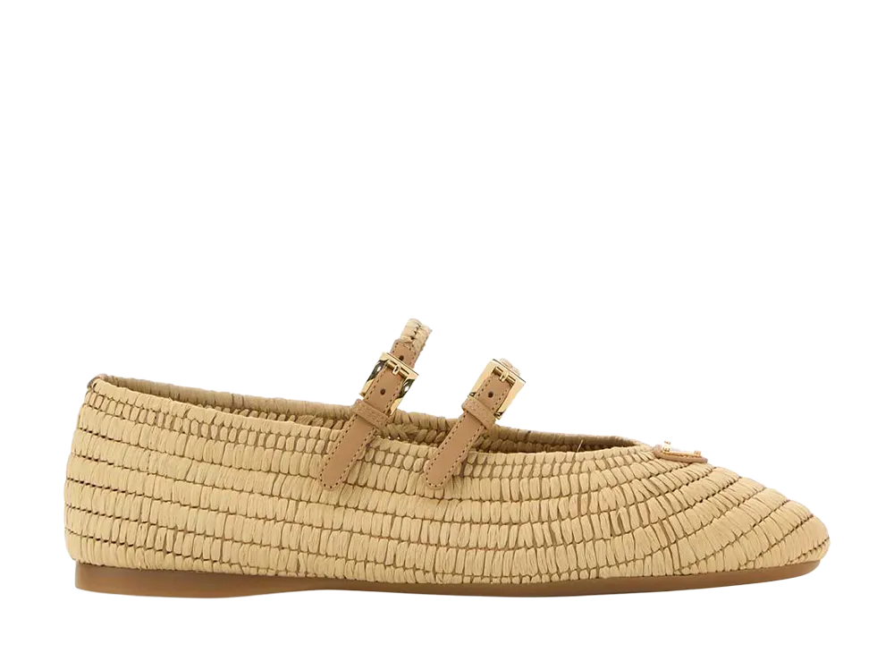 PRADA Women's Crochet Ballet Flats "Beige"