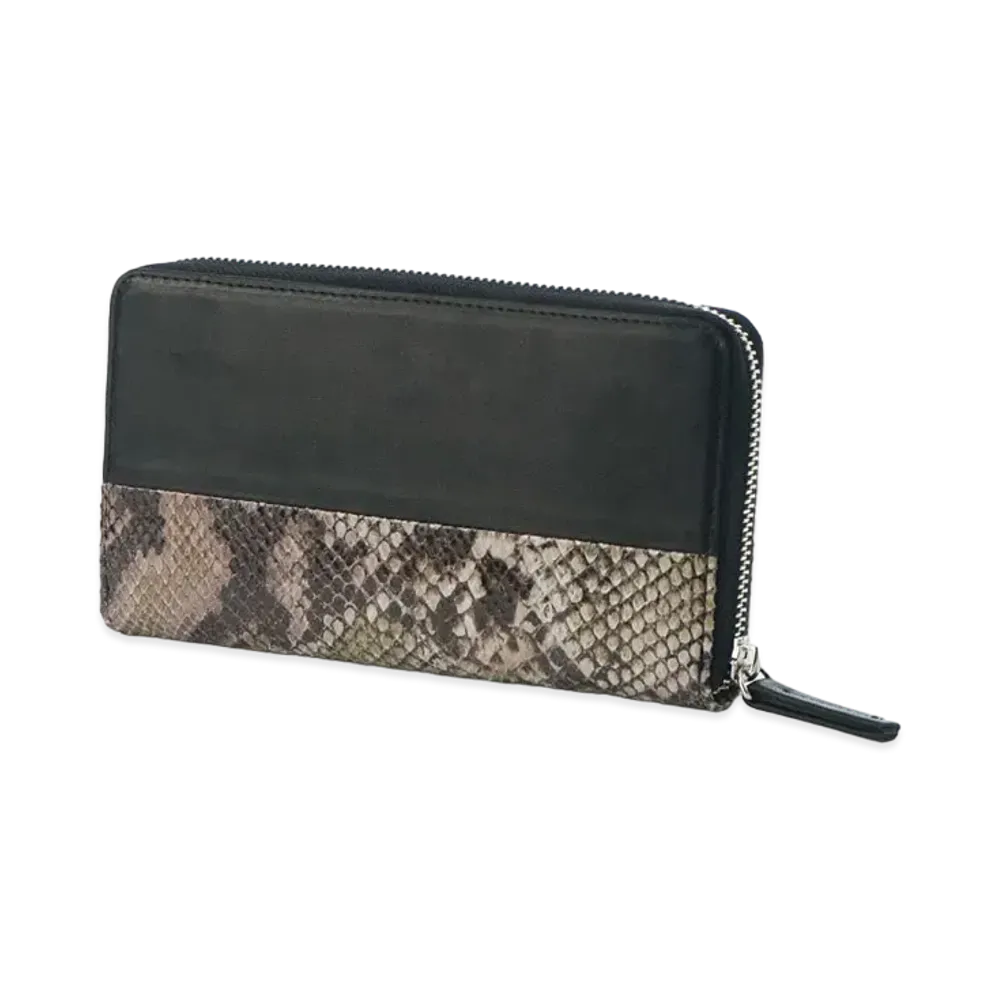 Yohji Yamamoto COW LEATHER SNAKE PATTERN COMBI 3 SIDE LONG WALLET "Black/White"