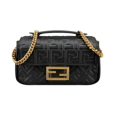 FENDI Baguette Chain Midi Nappa Leather Bag "Black"
