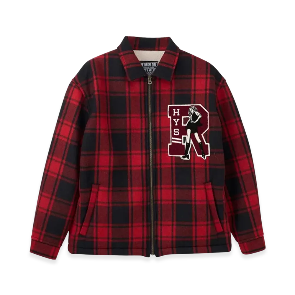 HYSTERIC GLAMOUR HYS Rock Emblem Lining Boa Jacket "Red/Multicolor"